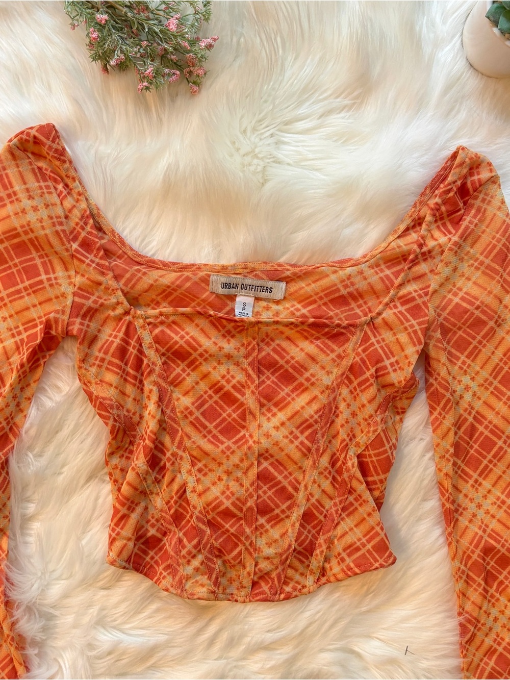 Urban Outfitters Persephone Printed Mesh Long Sleeve Top